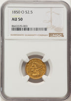 1850-O $2.50 Liberty Quarter Eagle NGC AU50