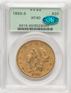 1855-S $20 CAC Liberty Double Eagle PCGS XF40