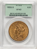 1855-S $20 Liberty Double Eagle PCGS XF40
