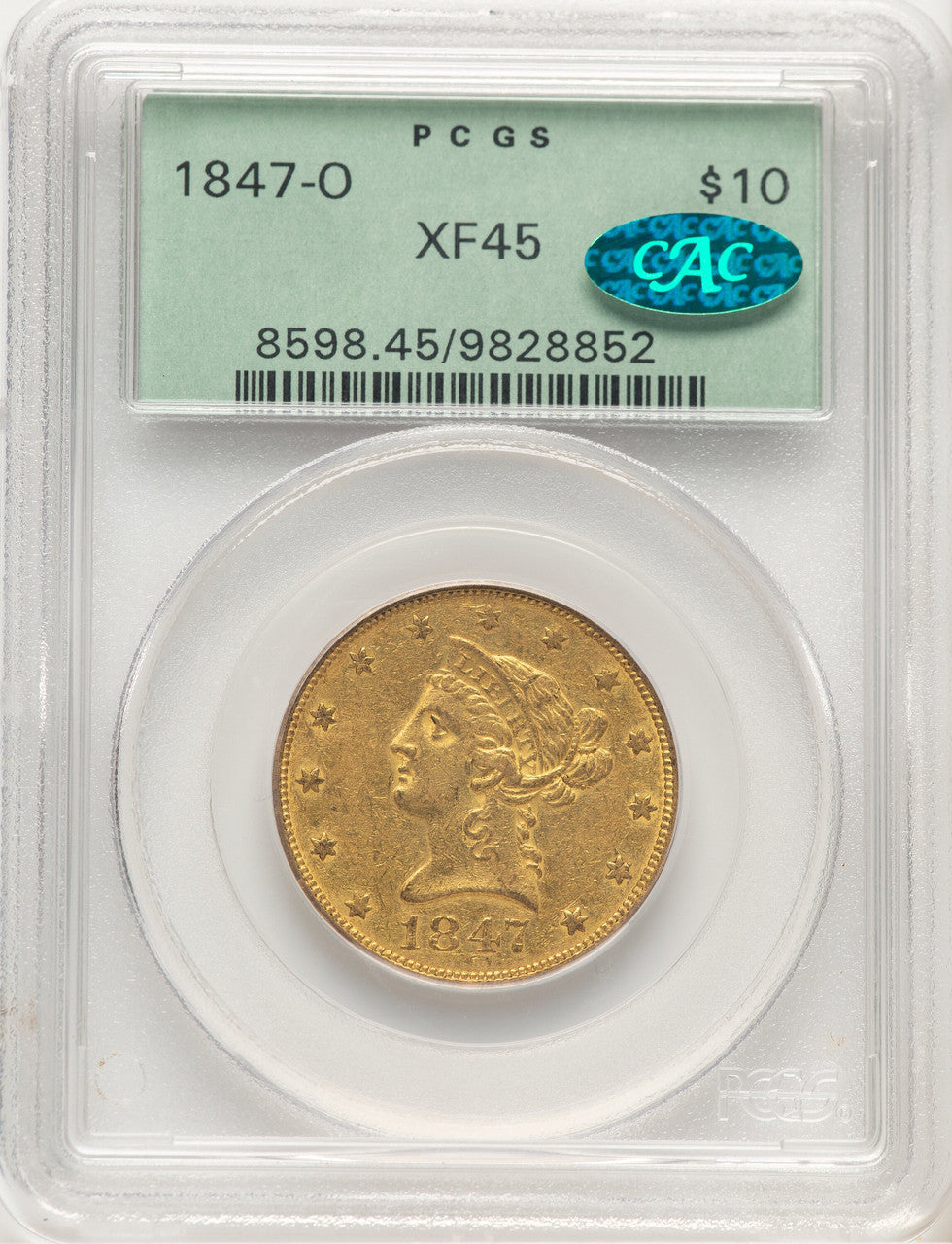 1847-O $10 CAC Liberty Eagle PCGS XF45
