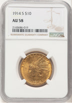 1914-S $10 Brown Label Indian Eagle NGC AU58