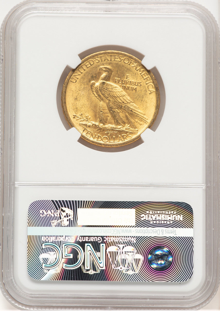 1907 $10 No Motto Brown Label Indian Eagle NGC MS64