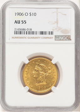 1906-O $10 Brown Label Liberty Eagle NGC AU55