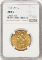 1906-O $10 Brown Label Liberty Eagle NGC AU55
