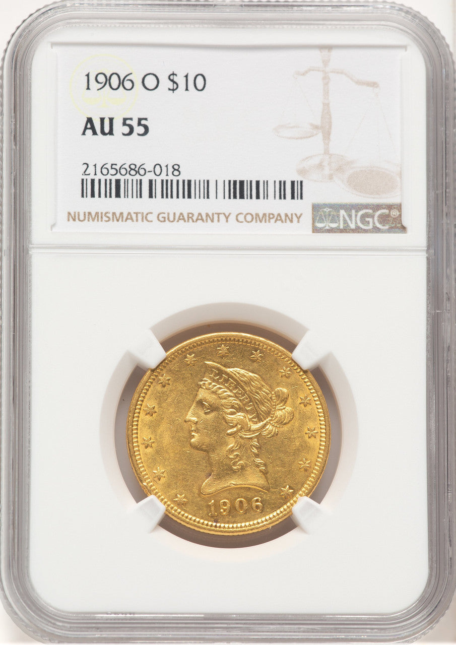 1906-O $10 Brown Label Liberty Eagle NGC AU55