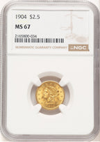 1904 $2.50 Brown Label Liberty Quarter Eagle NGC MS67