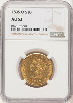 1895-O $10 Brown Label Liberty Eagle NGC AU53