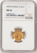1873 $2.50 Closed 3 Brown Label Liberty Quarter Eagle NGC MS62