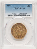 1868 $10 Blue Gradient Liberty Eagle PCGS VF35