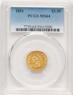 1851 $2.50 Blue Gradient Liberty Quarter Eagle PCGS MS64