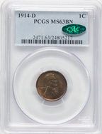 1914-D 1C BN CAC Lincoln Cent PCGS MS63