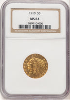 1910 $5 Indian Half Eagle NGC MS63 (779276027)