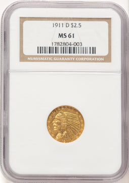 1911-D $2.50 Indian Quarter Eagle NGC MS61 (779285018)