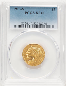 1913-S $5 Indian Half Eagle PCGS XF40