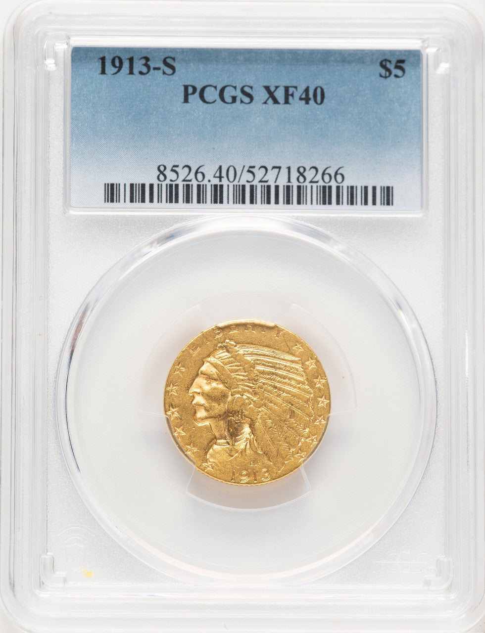 1913-S $5 Indian Half Eagle PCGS XF40