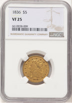 1836 $5 Classic Half Eagle NGC VF25