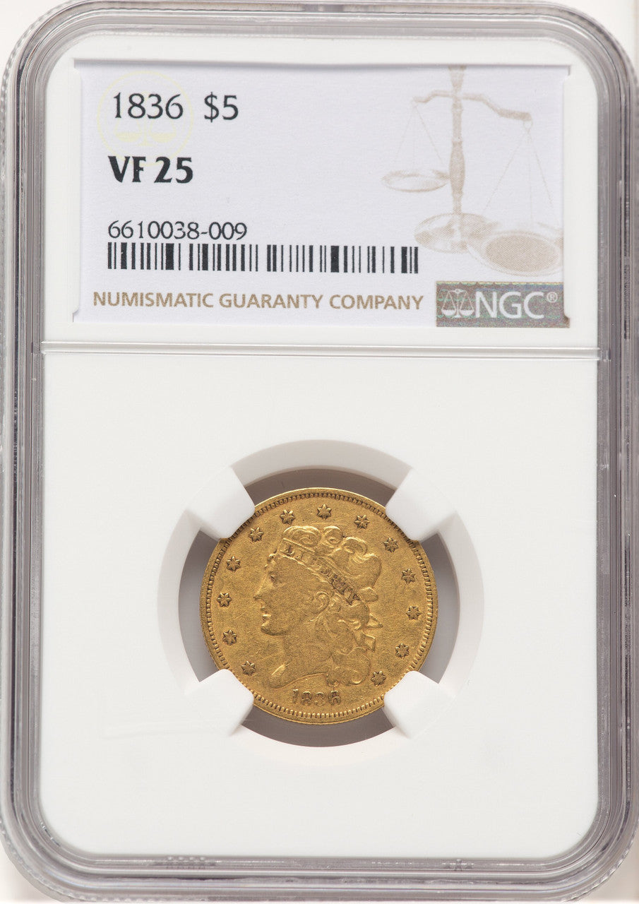 1836 $5 Classic Half Eagle NGC VF25