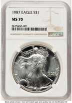 1987 Silver Eagle Brown Label NGC MS70