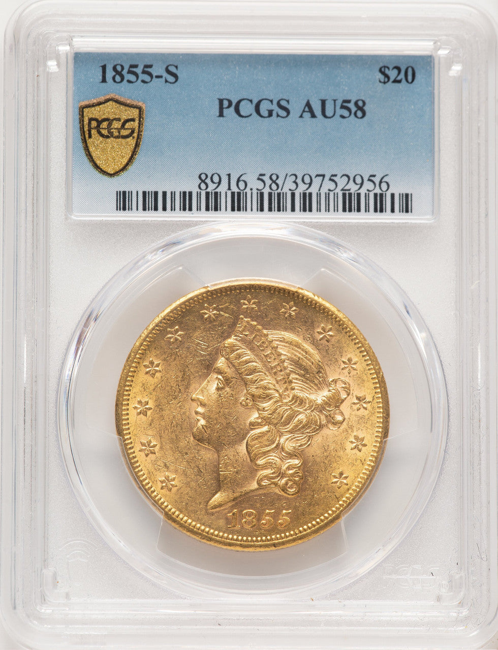 1855-S $20 Liberty Double Eagle PCGS AU58 (779331013)