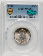 1943 25C CAC Washington Quarter PCGS MS67+