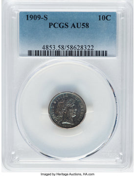 1909-S 10C Barber Dime PCGS AU58