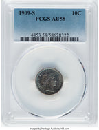 1909-S 10C Barber Dime PCGS AU58