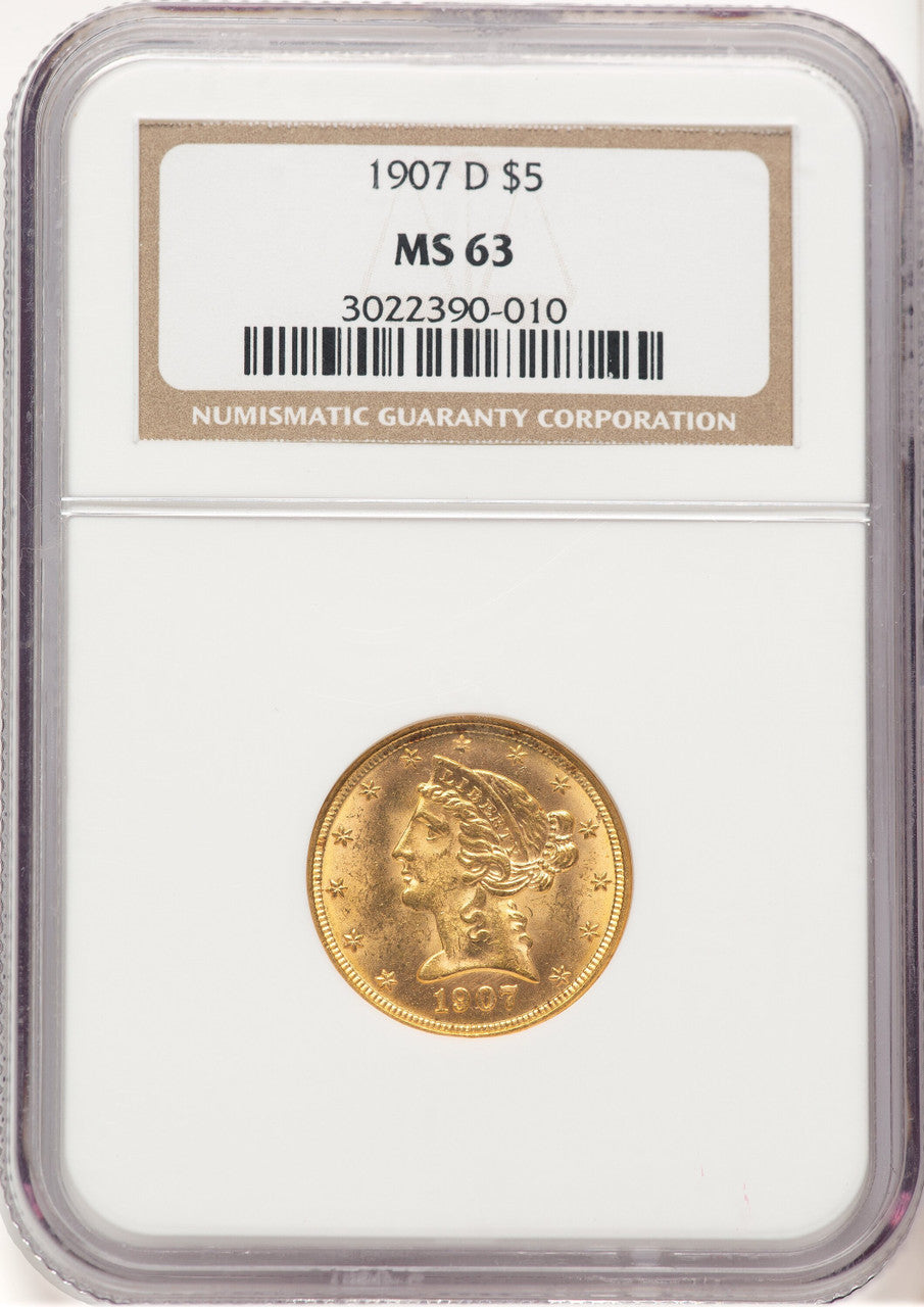 1907-D $5 Liberty Half Eagle NGC MS63