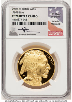2018-W Proof Gold Buffalo 1 oz John NGC PF70 Mercanti