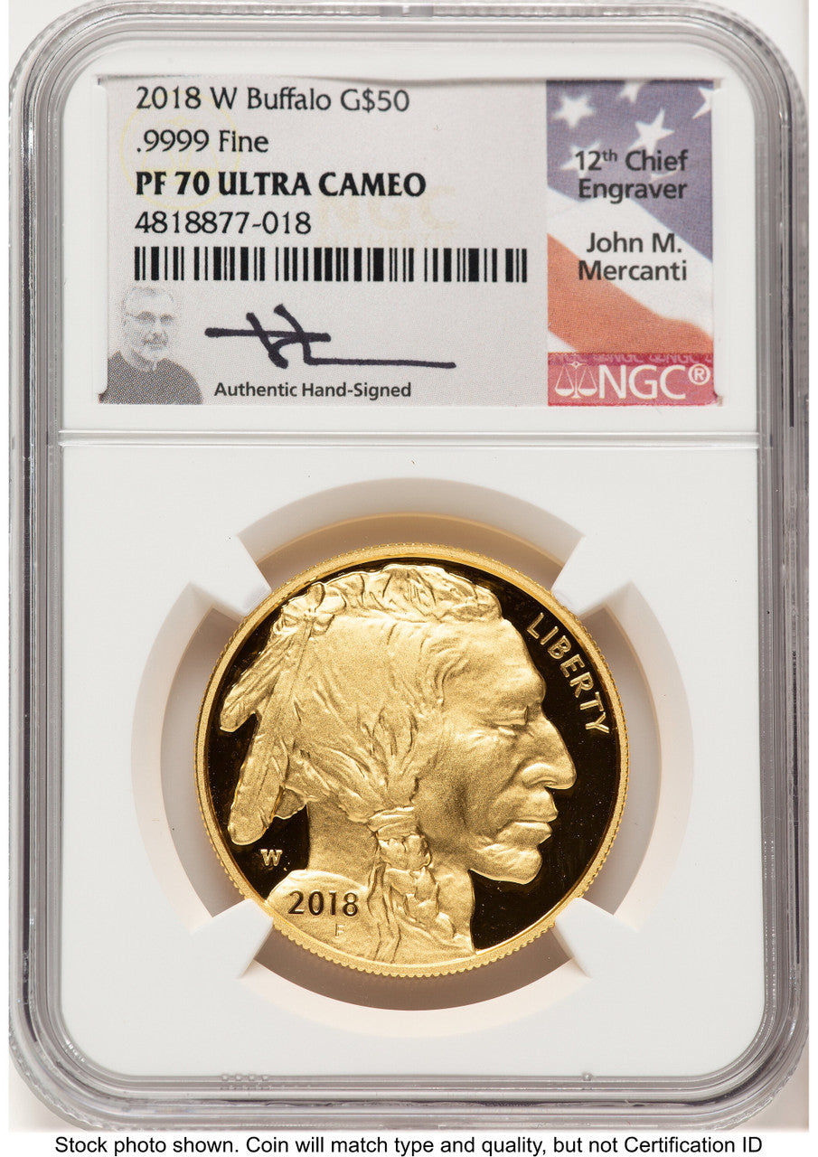 2018-W Proof Gold Buffalo 1 oz John NGC PF70 Mercanti