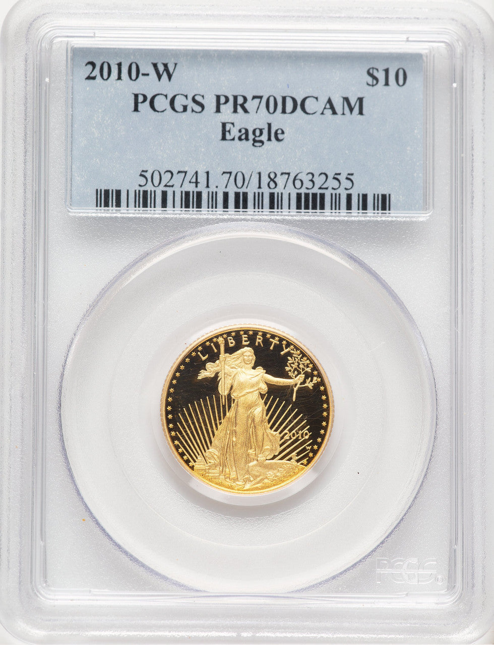 2010-W Proof Gold Eagle 1/4 oz Blue Label PCGS PR70