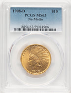 1908-D $10 NO MOTTO Indian Eagle PCGS MS63 (779402002)