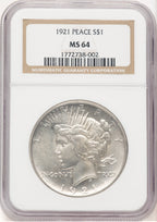 1921 Peace Dollar NGC MS64 (779406018)