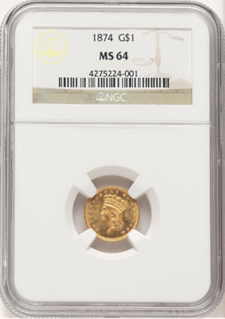 1874 G$1 Gold Dollar NGC MS64