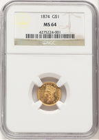 1874 G$1 Gold Dollar NGC MS64