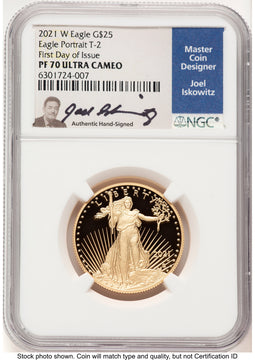2021-W Type 2 Proof Gold Eagle 1/2 oz FDI Joel Iskowitz NGC PF70