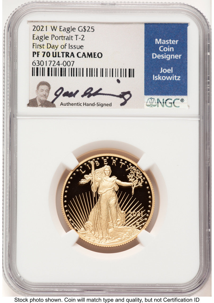 2021-W Type 2 Proof Gold Eagle 1/2 oz FDI Joel Iskowitz NGC PF70