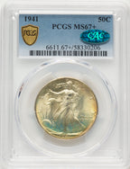 1941 50C CAC Walking Liberty Half Dollar PCGS MS67+