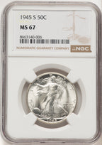 1945-S 50C Walking Liberty Half Dollar NGC MS67 (779460003)
