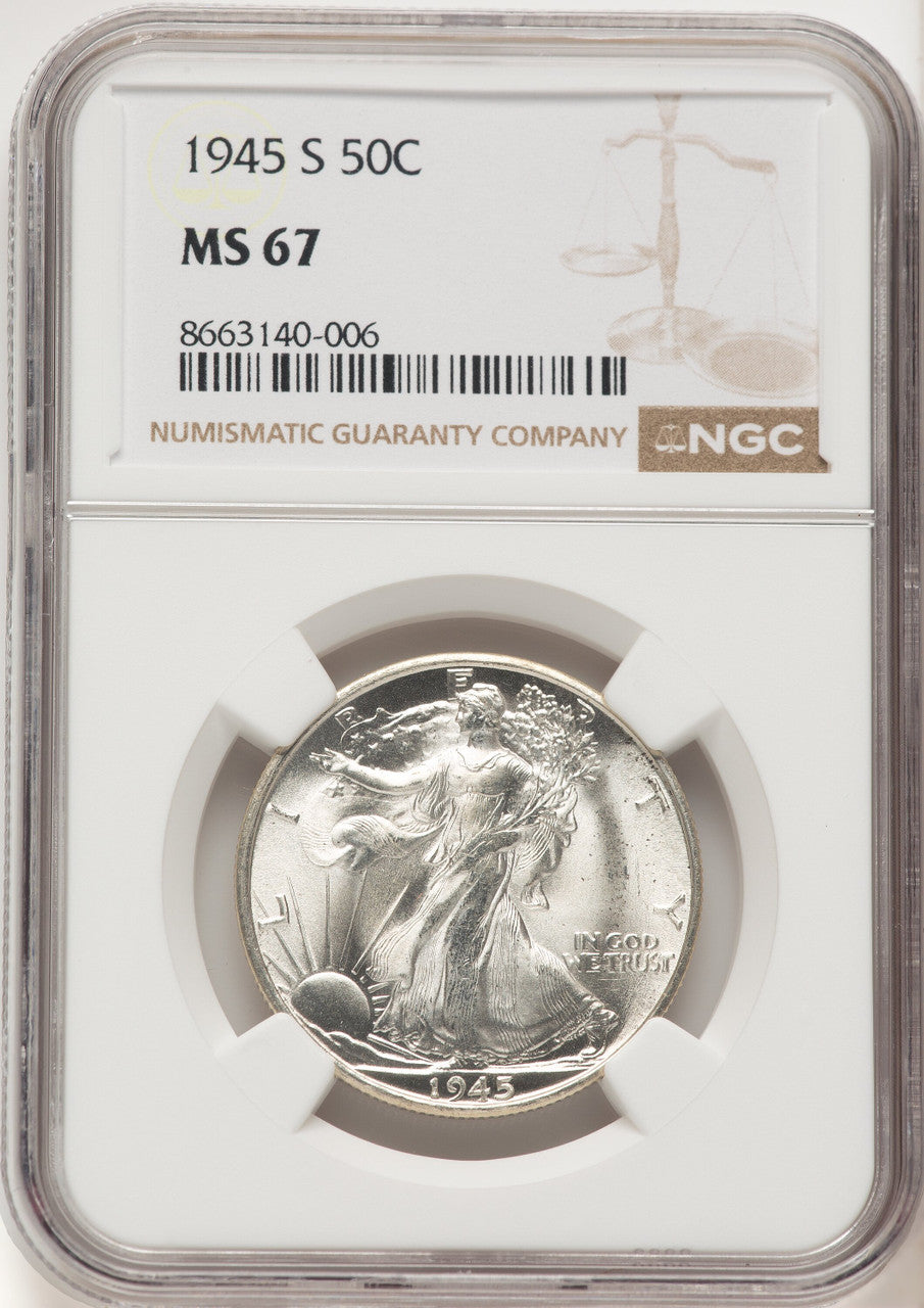 1945-S 50C Walking Liberty Half Dollar NGC MS67 (779460003)
