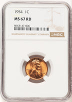 1954 1C RD Lincoln Cent NGC MS67 (779460010)