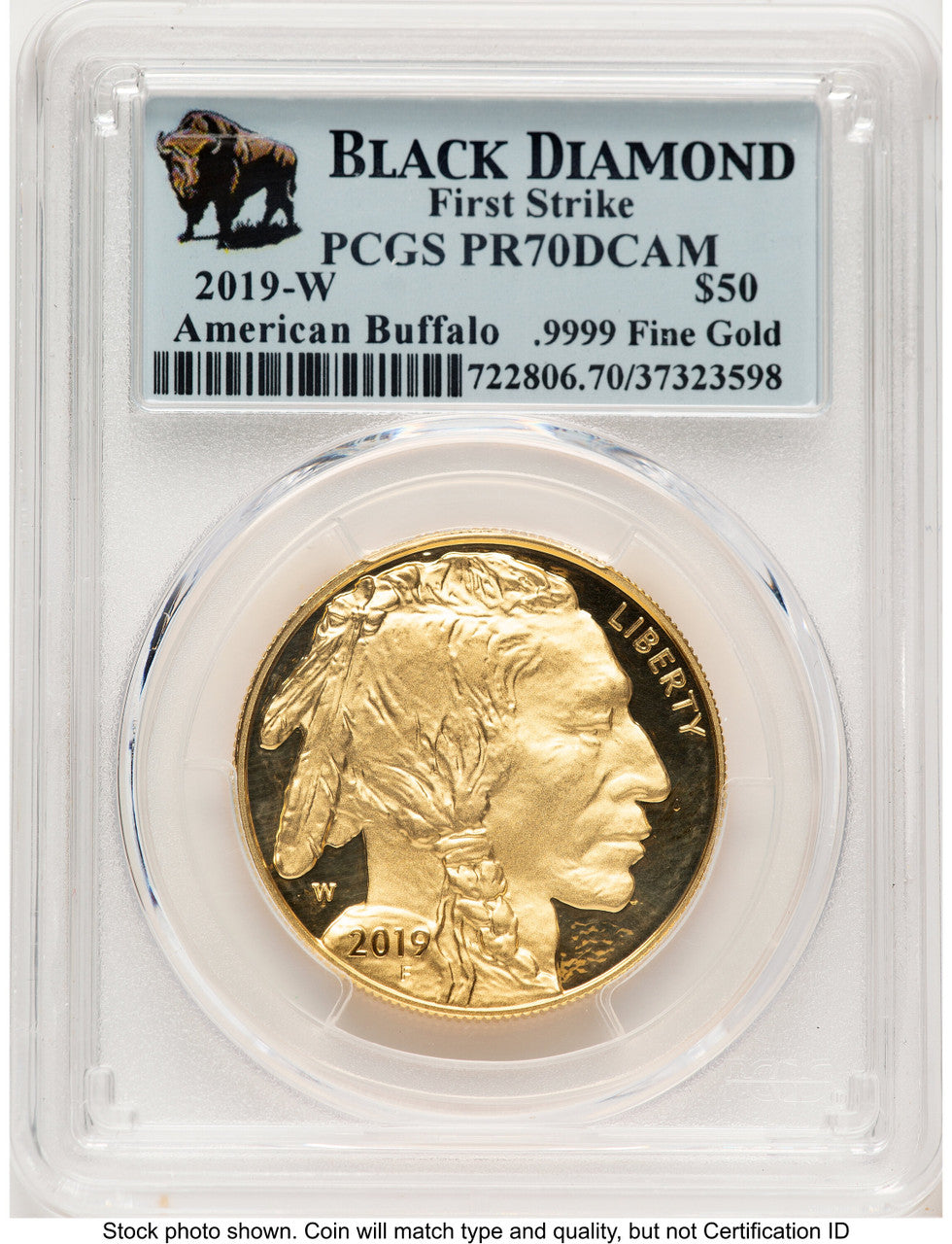 2019-W Proof Gold Buffalo 1 oz FS Black Diamond Bison Label PCGS PR70
