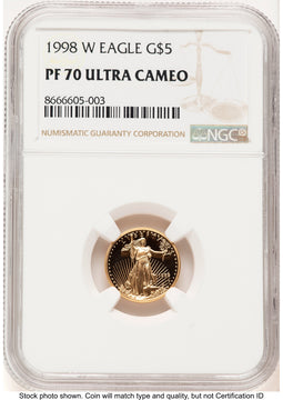 1998-W Proof Gold Eagle 1/10 oz Brown Label NGC PF70