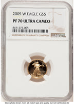 2005-W Proof Gold Eagle 1/10 oz Brown Label NGC PF70