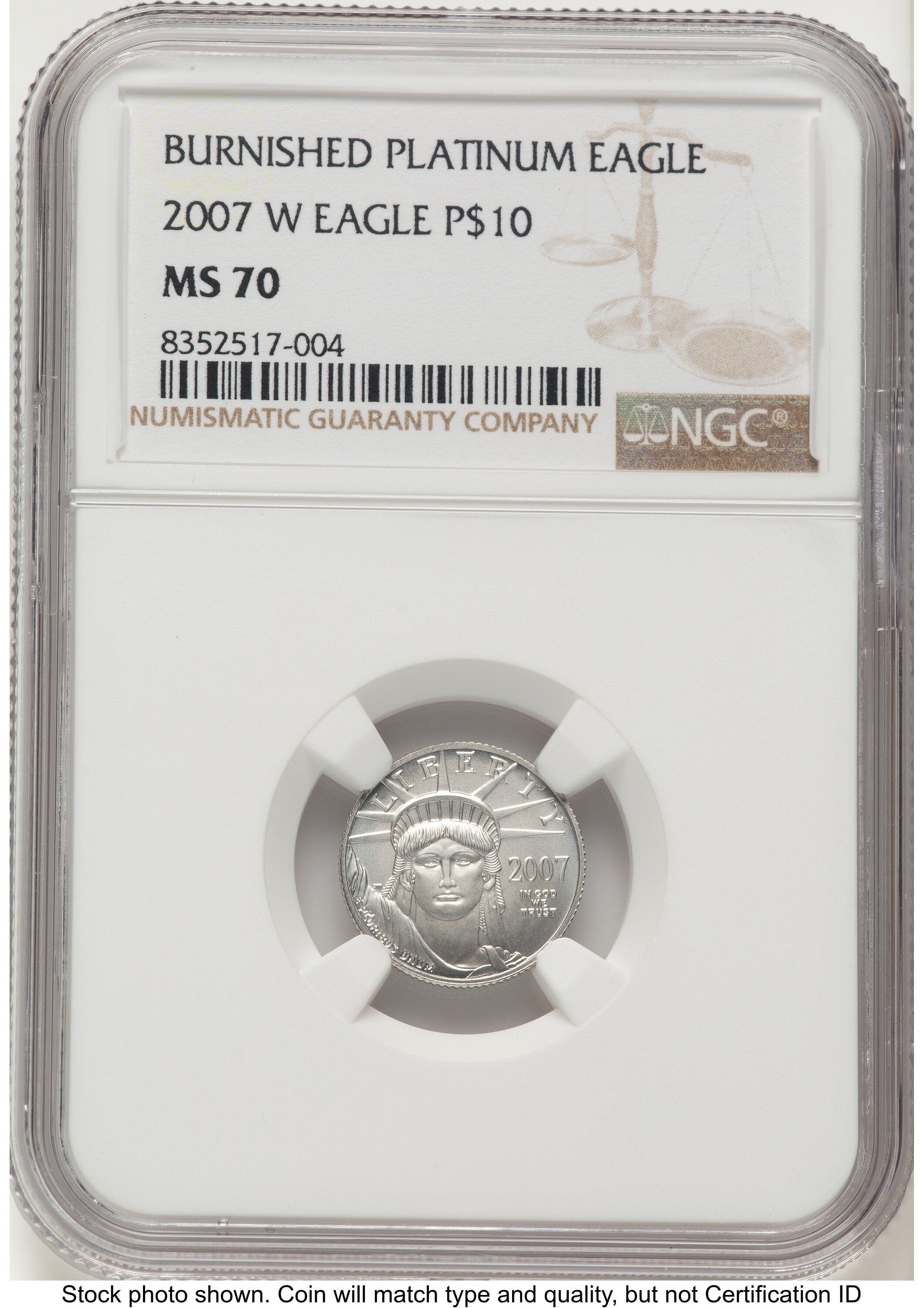 2007-W Burnished Platinum Eagle 1.85 oz 1.85 oz Brown Label NGC MS70