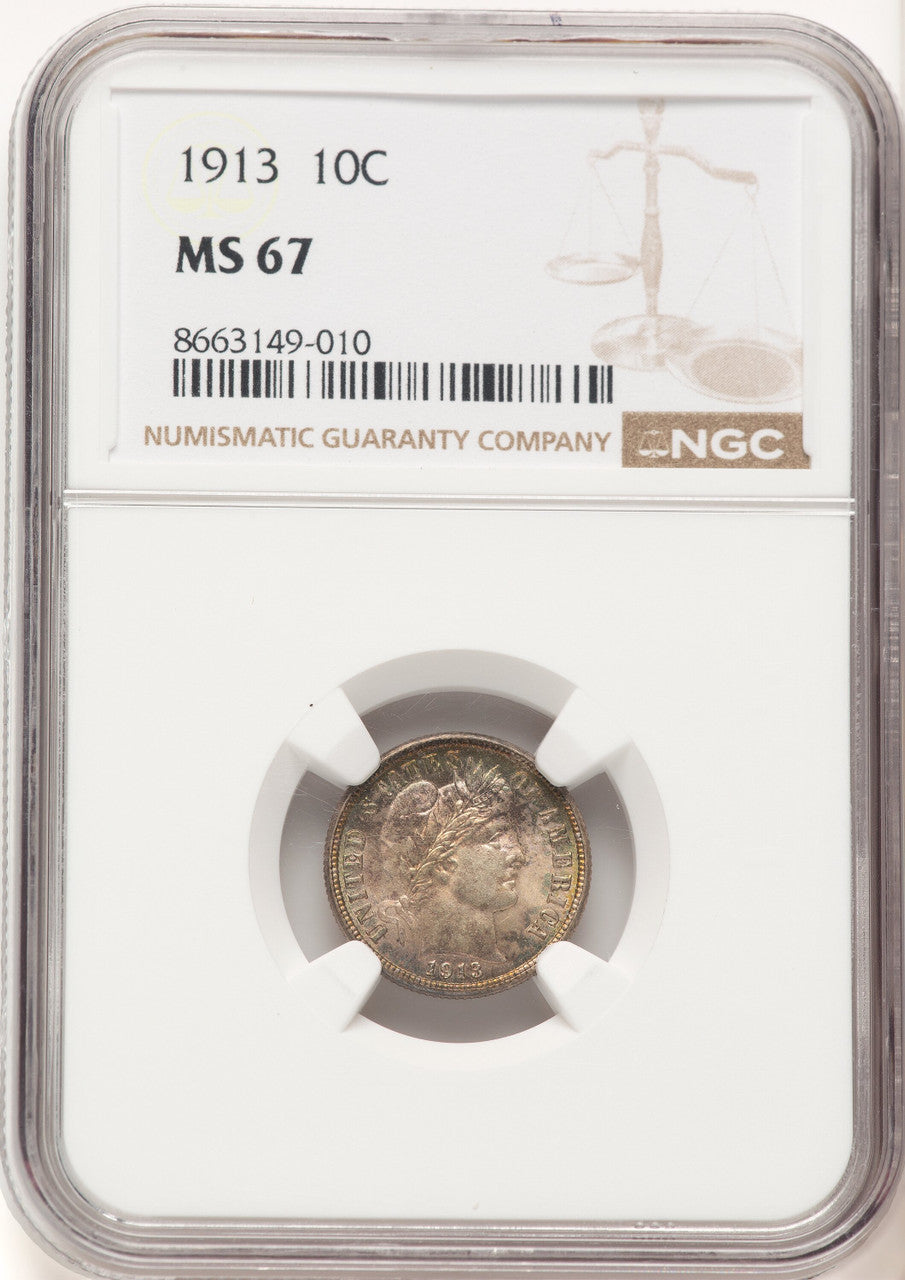 1913 10C Barber Dime NGC MS67