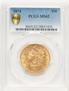 1874 $10 Blue Gradient Liberty Eagle PCGS MS62