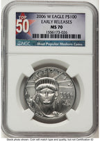 2006-W Burnished Platinum Eagle 1 oz ER Top 50 Most Popular Modern Coins Label NGC MS70