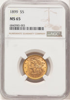 1899 $5 Liberty Half Eagle NGC MS65 (779570004)