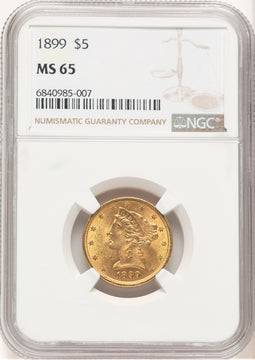 1899 $5 Liberty Half Eagle NGC MS65 (779570005)