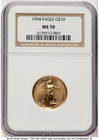 1994 Gold Eagle 1/4 oz Brown Label NGC MS70
